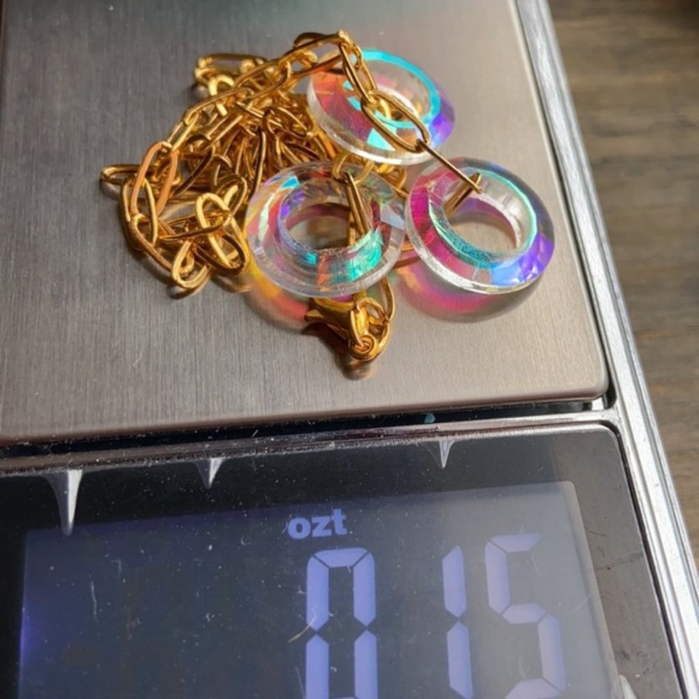 RAINBOW OPAL 14K  TRIO RINGS NECKLACE - Picture 5 of 7